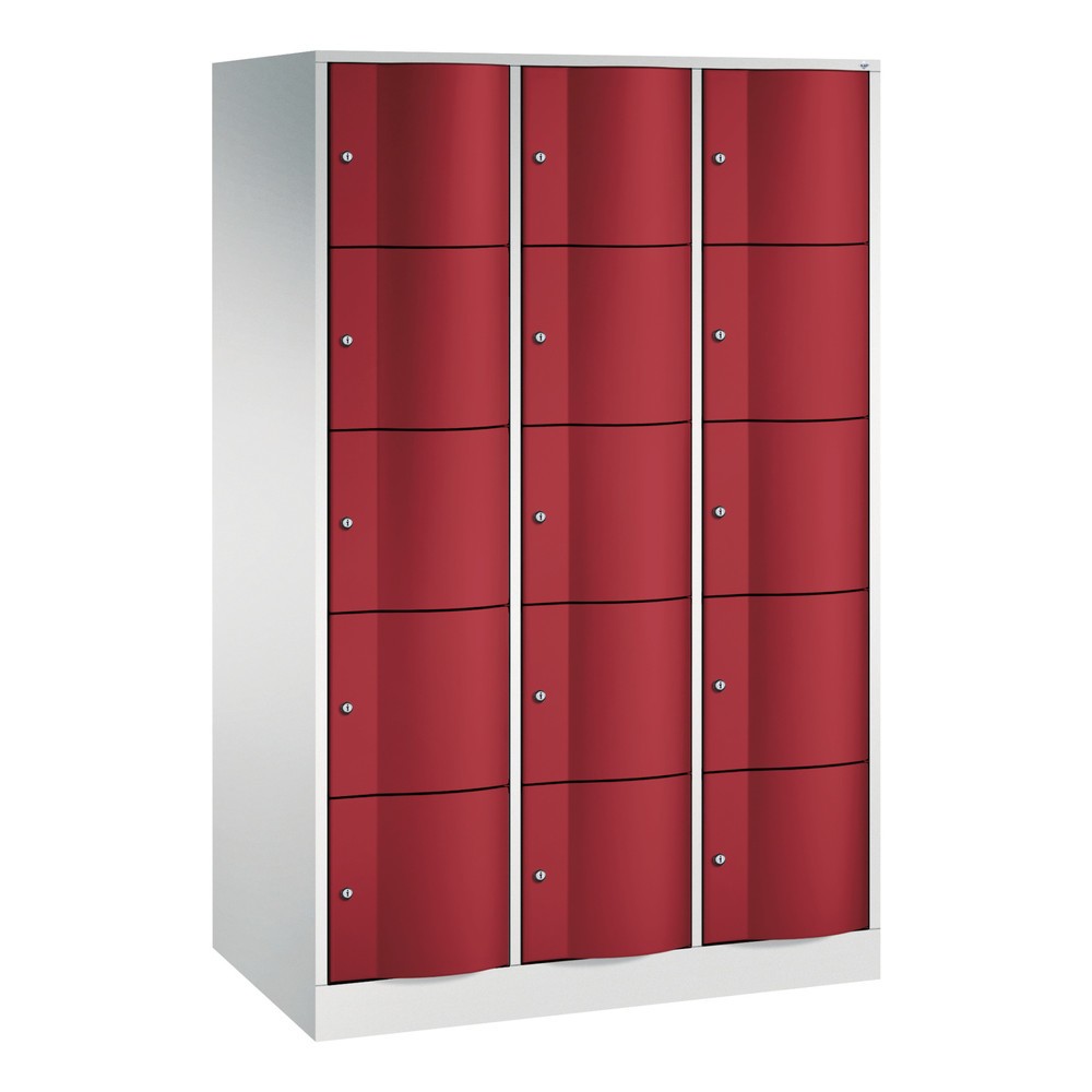 Produktabbildung Nr. 1: C+P Schließfachschrank mit 'rabaukensicheren' Türen, 3 x 5 Fächer, HxBxT 1.950 x 1.150 x 640 mm, lichtgrau, rubinrot