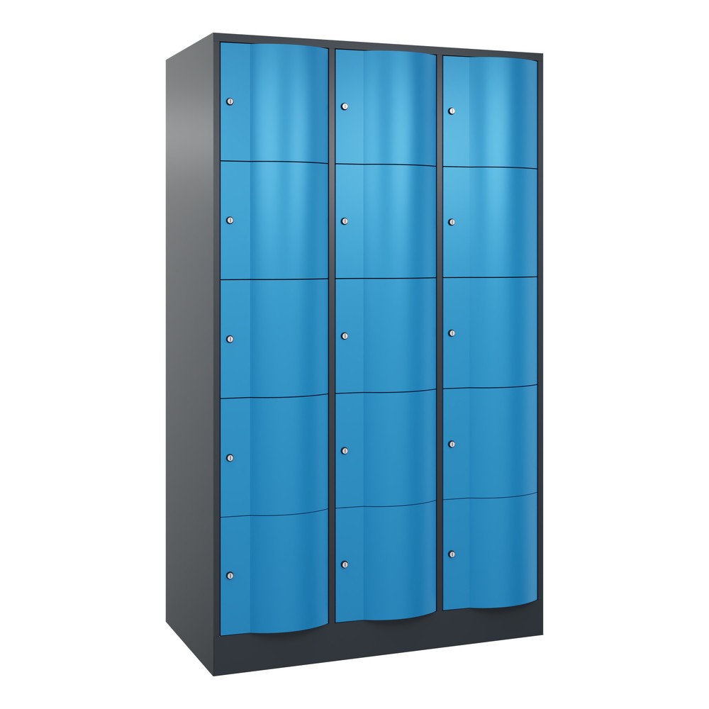 Produktabbildung Nr. 1: C+P Schließfachschrank mit 'rabaukensicheren' Türen, 3 x 5 Fächer, HxBxT 1.950 x 1.150 x 640 mm, anthrazitgrau, lichtblau