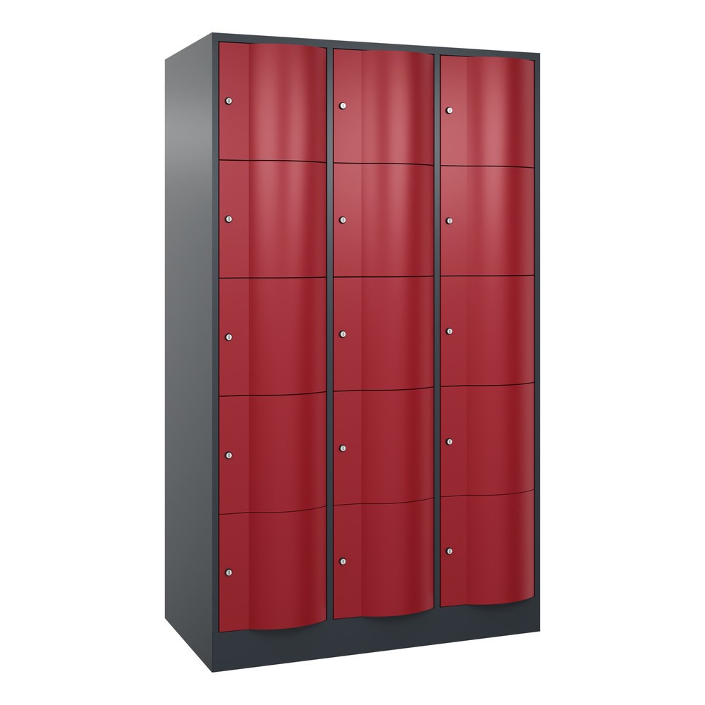 Produktabbildung: C+P Schließfachschrank mit 'rabaukensicheren' Türen, 3 x 5 Fächer, HxBxT 1.950 x 1.150 x 640 mm, anthrazitgrau, rubinrot