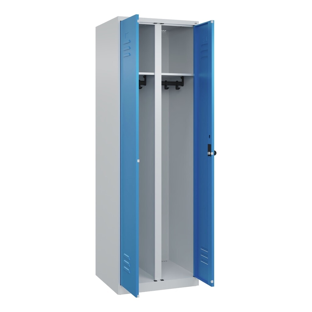 Produktabbildung: C+P Schwarz-Weiß-Spind Classic PLUS, 2 Abteile, HxBxT 1.850 x 600 x 500 mm, lichtgrau, lichtblau, für Vorhängeschloss