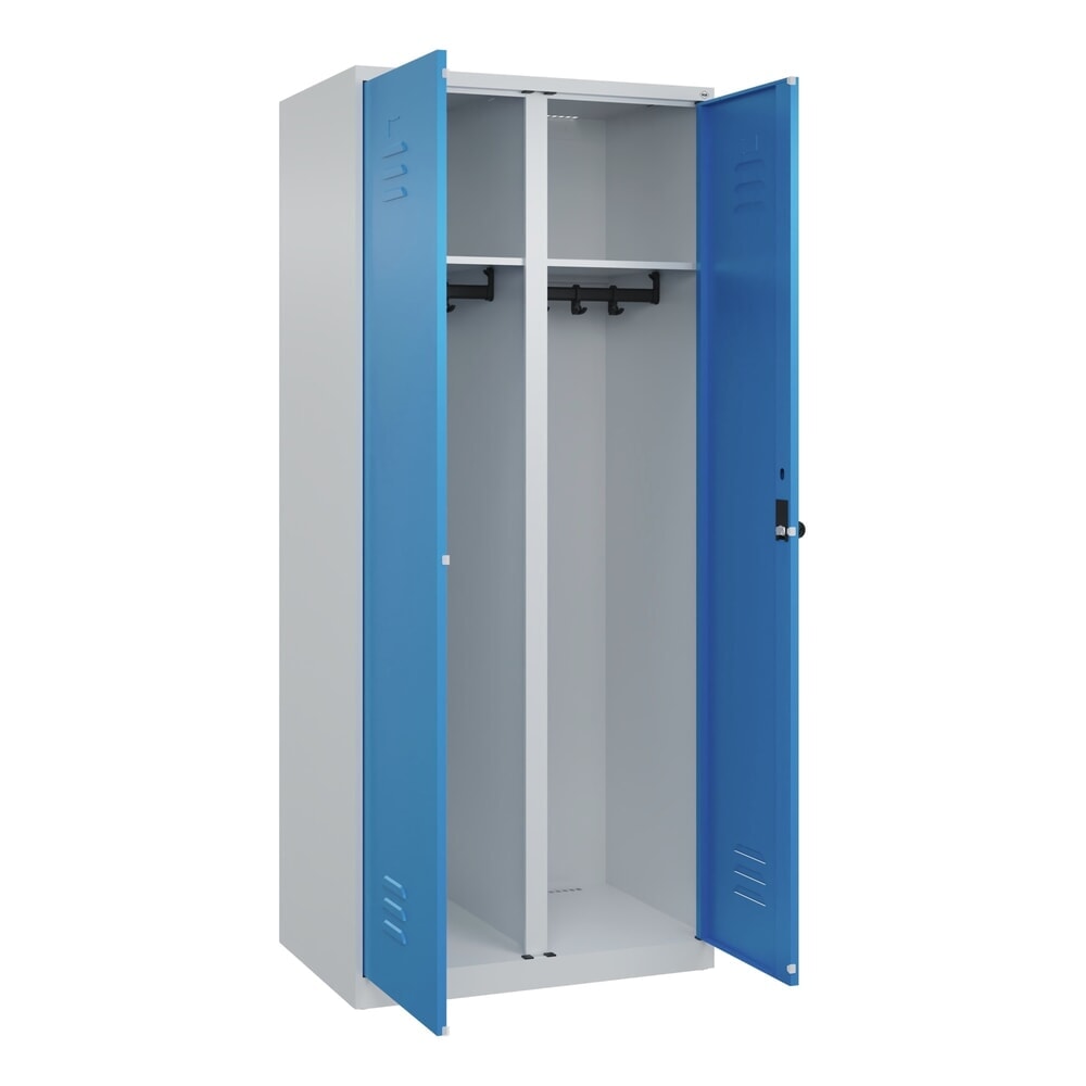 Produktabbildung: C+P Schwarz-Weiß-Spind Classic PLUS, 2 Abteile, HxBxT 1.850 x 800 x 500 mm, lichtgrau, lichtblau, für Vorhängeschloss