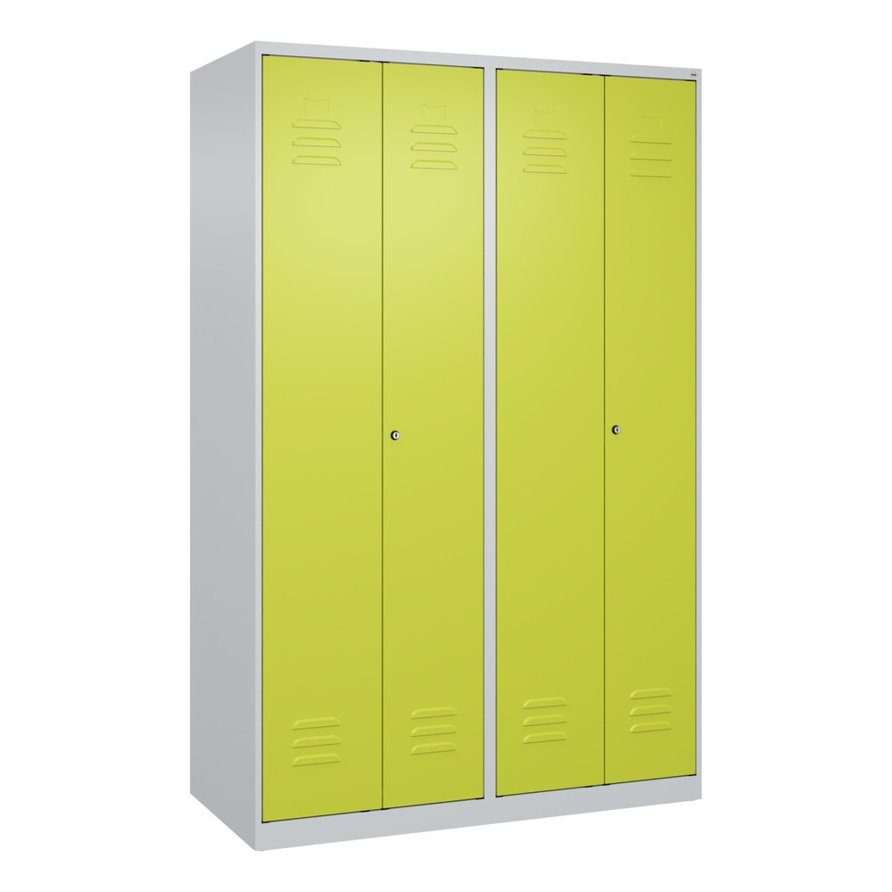 Produktabbildung: C+P Schwarz-Weiß-Spind Classic PLUS, 4 Abteile, HxBxT 1.850 x 1.200 x 500 mm, lichtgrau, clowngrün, Zylinderschloss