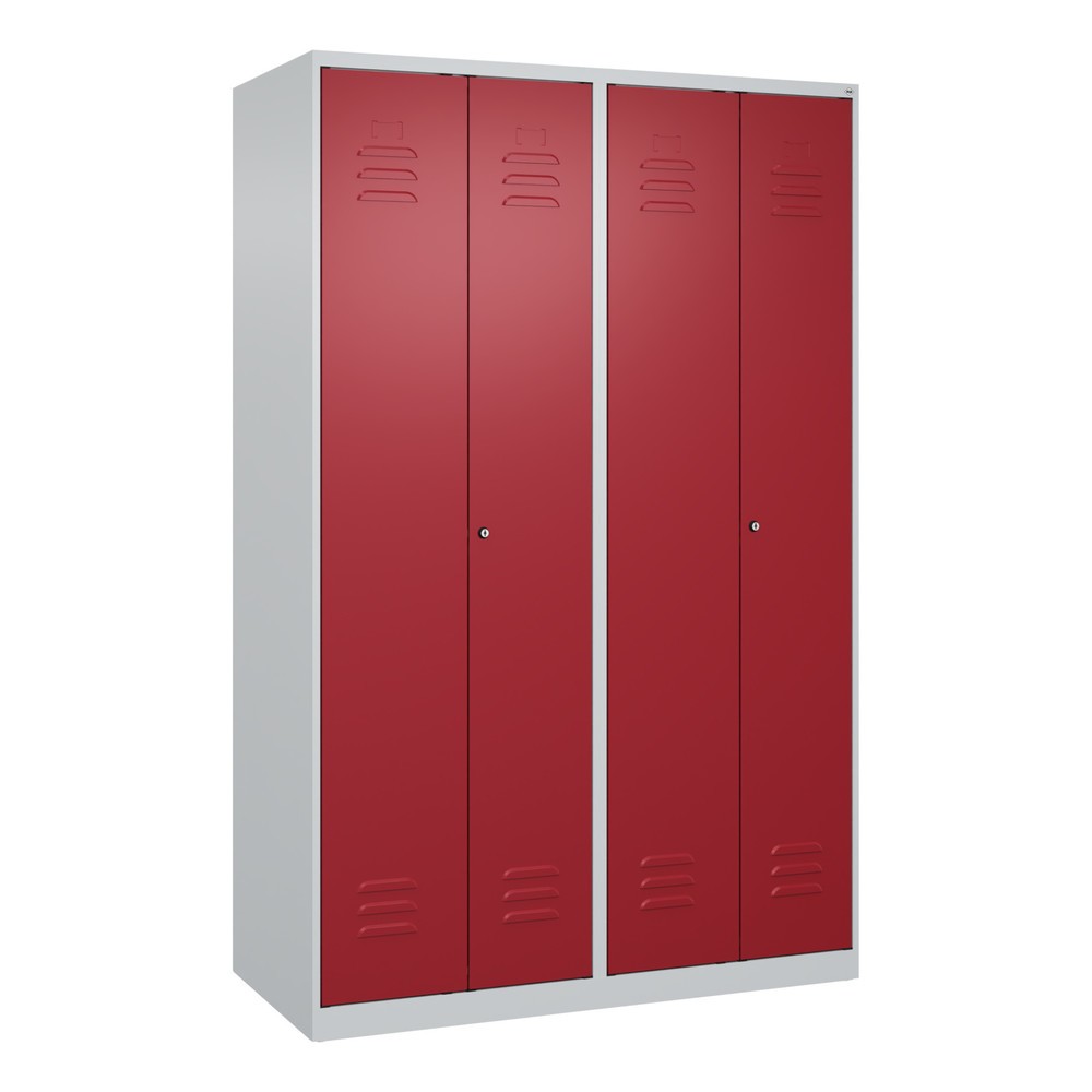 Produktabbildung: C+P Schwarz-Weiß-Spind Classic PLUS, 4 Abteile, HxBxT 1.850 x 1.200 x 500 mm, lichtgrau, rubinrot, Zylinderschloss