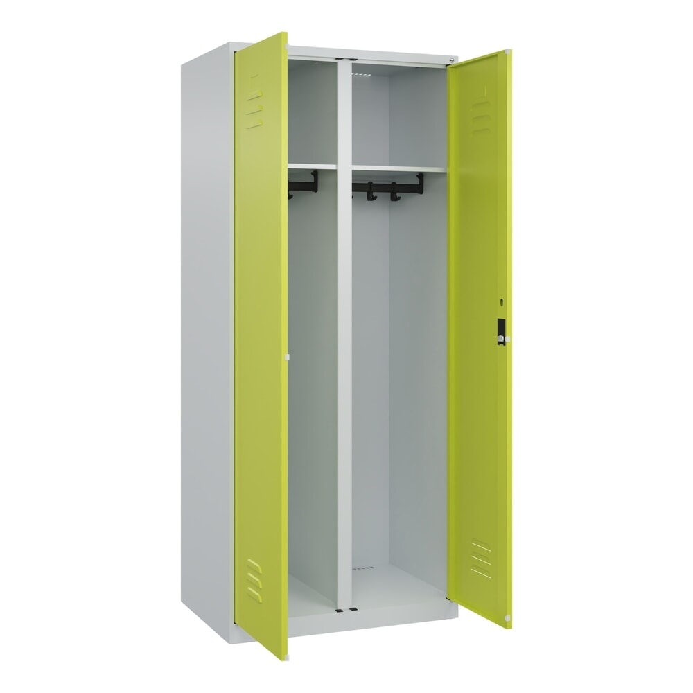 Produktabbildung: C+P Schwarz-Weiß-Spind Classic PLUS, 2 Abteile, HxBxT 1.850 x 800 x 500 mm, lichtgrau, clowngrün, Zylinderschloss