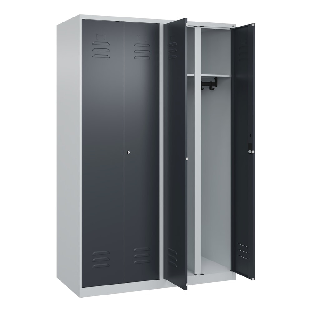 Produktabbildung: C+P Schwarz-Weiß-Spind Classic PLUS, 4 Abteile, HxBxT 1.850 x 1.200 x 500 mm, lichtgrau, anthrazitgrau, Zylinderschloss