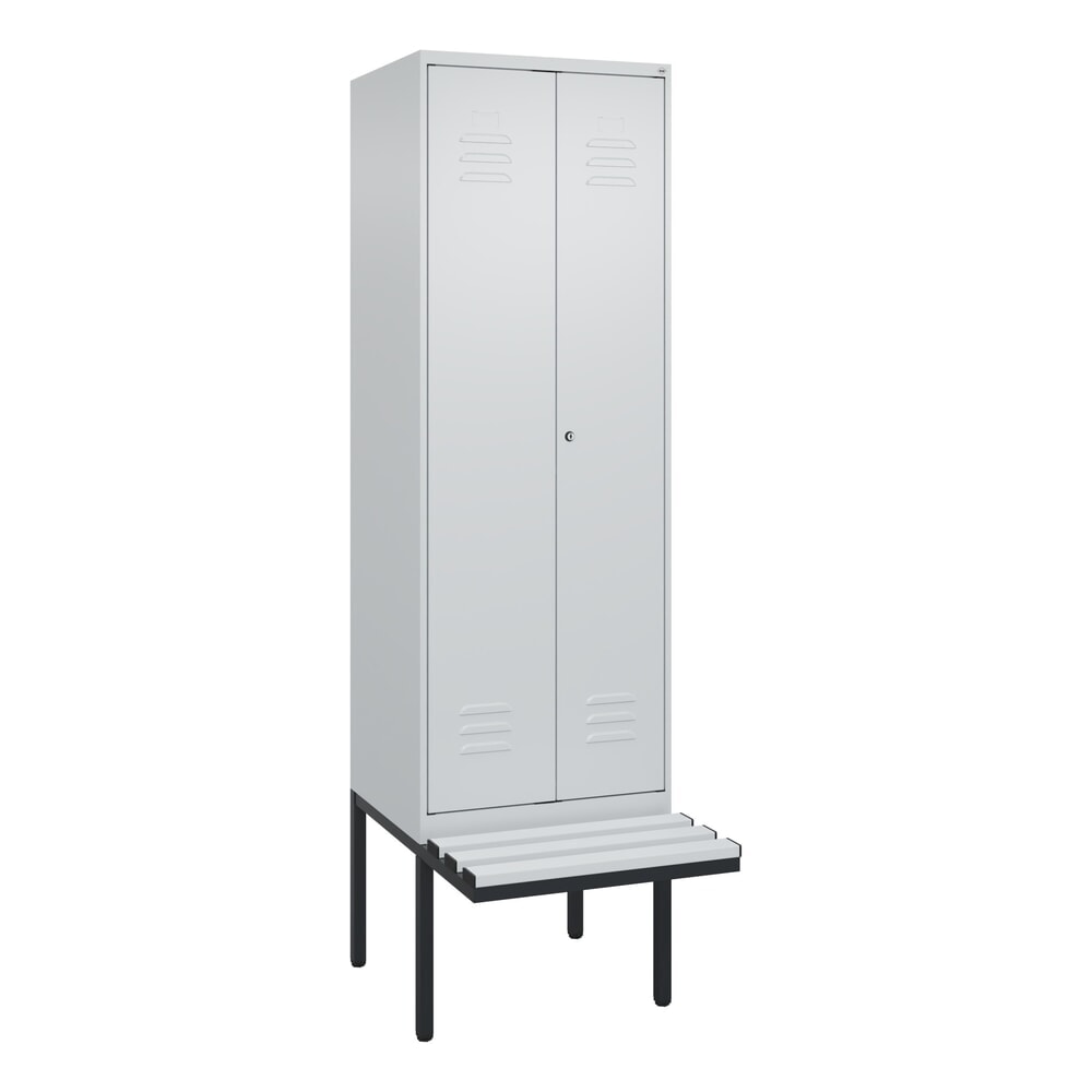 Produktabbildung Nr. 9: C+P Schwarz-Weiß-Spind Classic PLUS, 2 Abteile, HxBxT 2.120 x 600 x 815 mm, Zylinderschloss, auskragende Bank aus Kunststoff, lichtgrau, lichtgrau