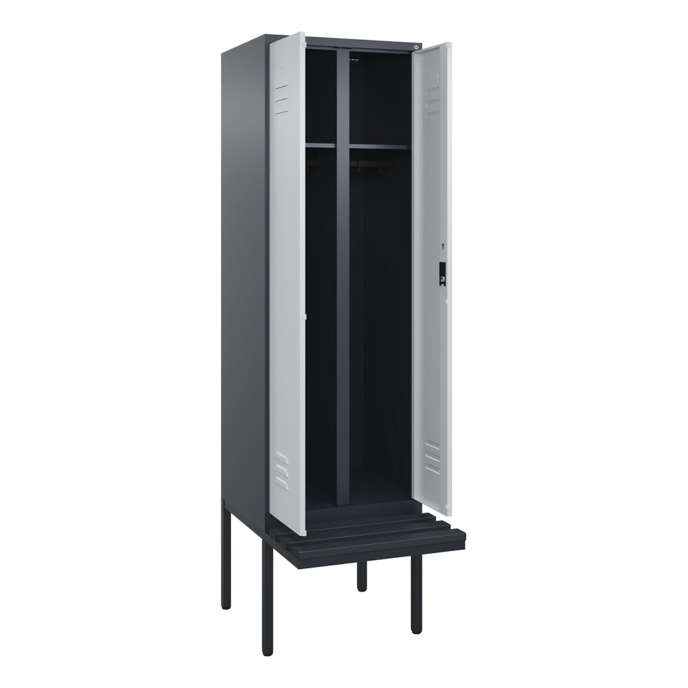 C+P Schwarz-Weiß-Spind Classic PLUS, 2 Abteile, HxBxT 2.120 x 600 x 815 mm, Zylinderschloss, auskragende Bank aus Kunststoff, anthrazitgrau, lichtgrau Produktabbildung: C+P Schwarz-Weiß-Spind Classic PLUS, 2 Abteile, HxBxT 2.120 x 600 x 815 mm, Zylinderschloss, auskragende Bank aus Kunststoff, anthrazitgrau, lichtgrau