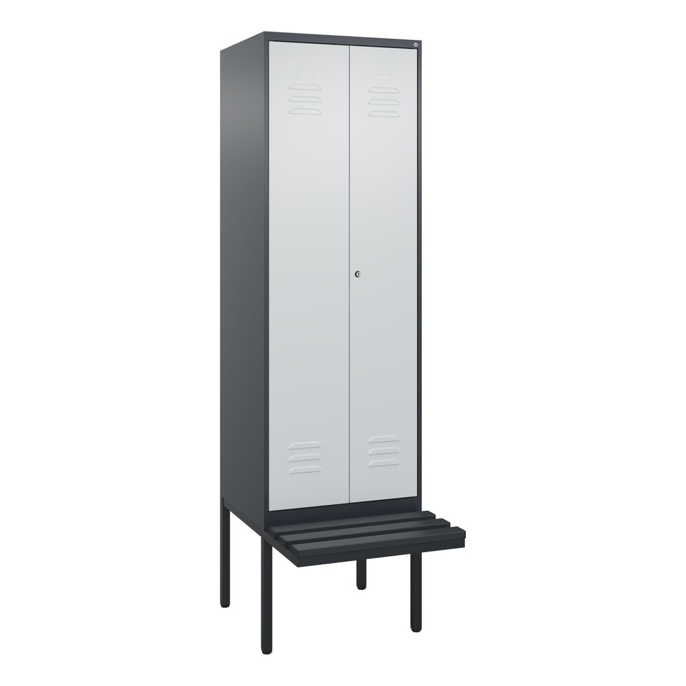 C+P Schwarz-Weiß-Spind Classic PLUS, 2 Abteile, HxBxT 2.120 x 600 x 815 mm, Zylinderschloss, auskragende Bank aus Kunststoff, anthrazitgrau, lichtgrau Produktabbildung Nr. 9: C+P Schwarz-Weiß-Spind Classic PLUS, 2 Abteile, HxBxT 2.120 x 600 x 815 mm, Zylinderschloss, auskragende Bank aus Kunststoff, anthrazitgrau, lichtgrau