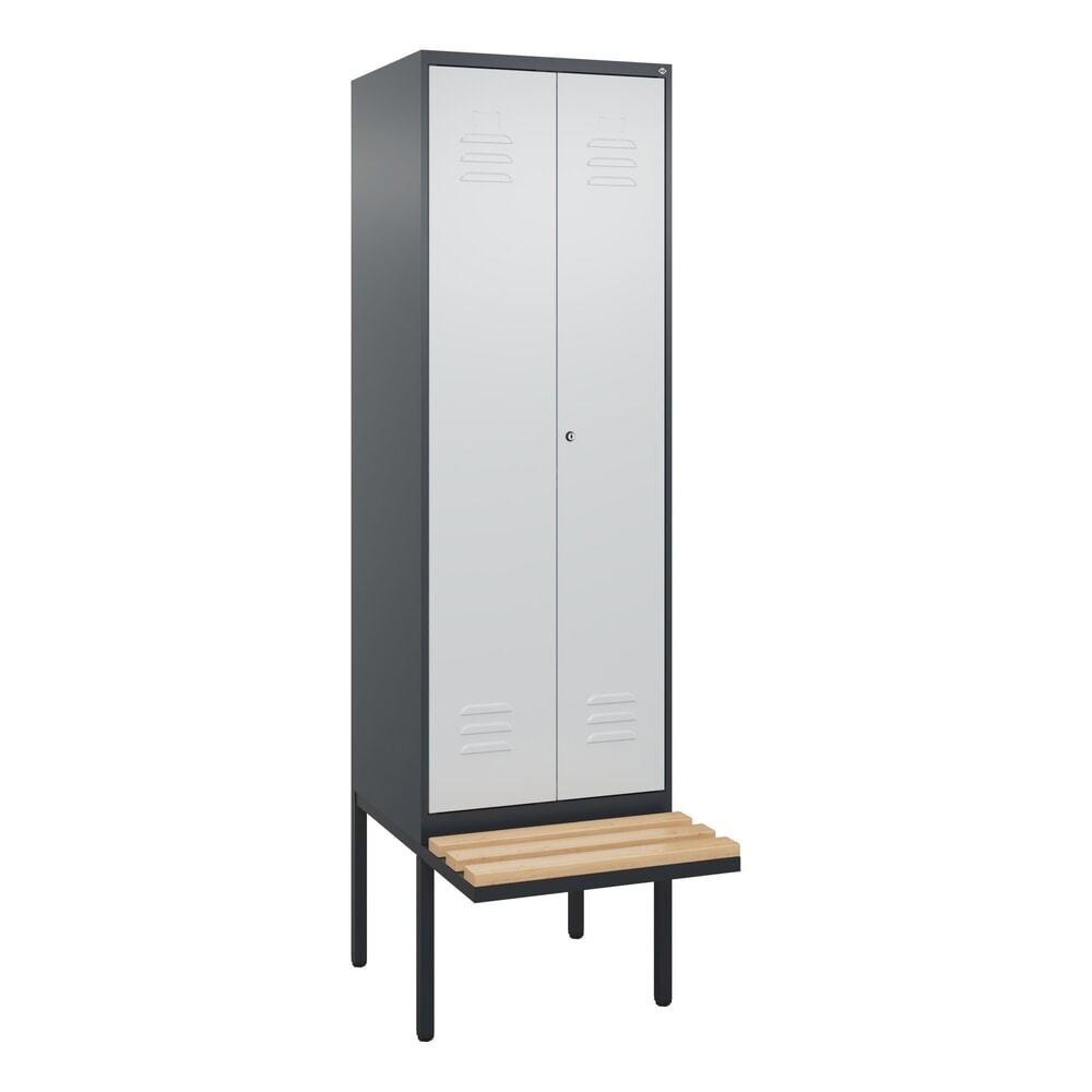 Produktabbildung Nr. 9: C+P Schwarz-Weiß-Spind Classic PLUS, 2 Abteile, HxBxT 2.120 x 600 x 815 mm, Zylinderschloss, auskragende Bank aus Buche, anthrazitgrau, lichtgrau
