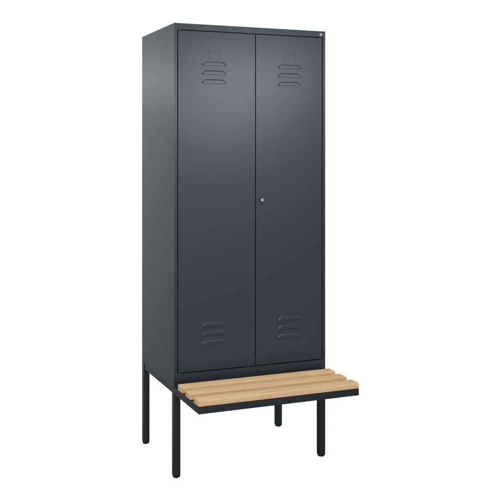 Produktabbildung: C+P Schwarz-Weiß-Spind Classic PLUS, 2 Abteile, HxBxT 2.120 x 800 x 815 mm, Zylinderschloss, auskragende Bank aus Buche, anthrazitgrau, anthrazitgrau