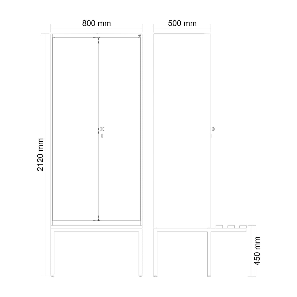 Produktabbildung Nr. 8: C+P Schwarz-Weiß-Spind Classic PLUS, 2 Abteile, HxBxT 2.120 x 800 x 815 mm, für Vorhängeschloss, auskragende Bank aus Buche, lichtgrau, lichtgrau