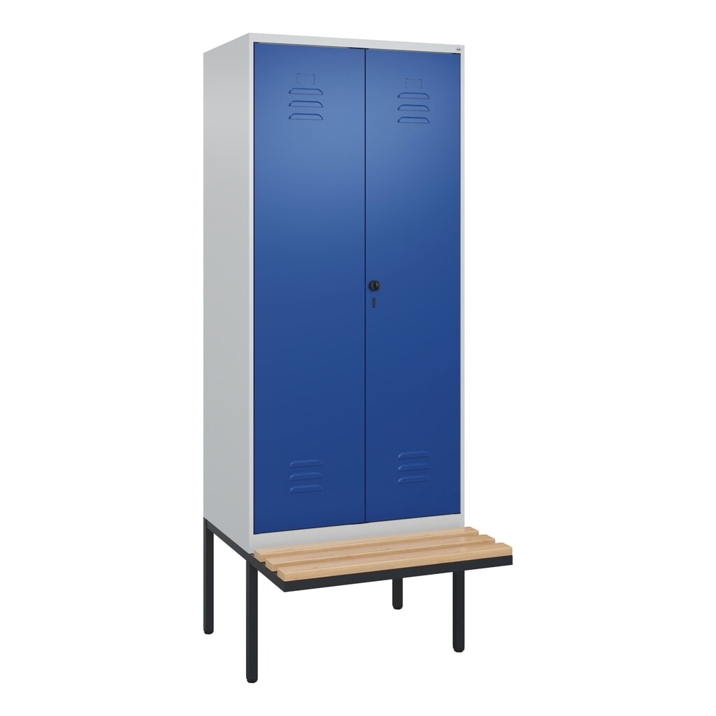 C+P Schwarz-Weiß-Spind Classic PLUS, 2 Abteile, HxBxT 2.120 x 800 x 815 mm, für Vorhängeschloss, auskragende Bank aus Buche, lichtgrau, enzianblau Produktabbildung Nr. 9: C+P Schwarz-Weiß-Spind Classic PLUS, 2 Abteile, HxBxT 2.120 x 800 x 815 mm, für Vorhängeschloss, auskragende Bank aus Buche, lichtgrau, enzianblau