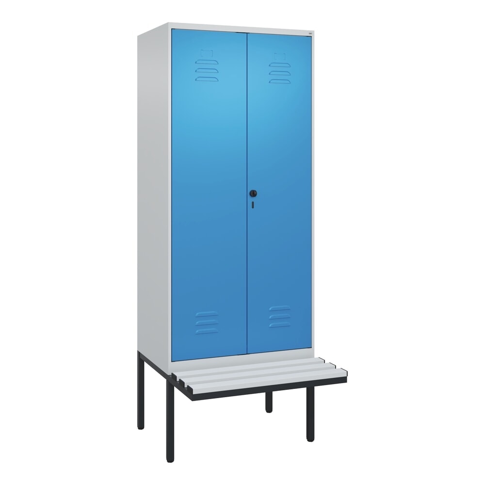 Produktabbildung Nr. 9: C+P Schwarz-Weiß-Spind Classic PLUS, 2 Abteile, HxBxT 2.120 x 800 x 815 mm, für Vorhängeschloss, auskragende Bank aus Kunststoff, lichtgrau, lichtblau