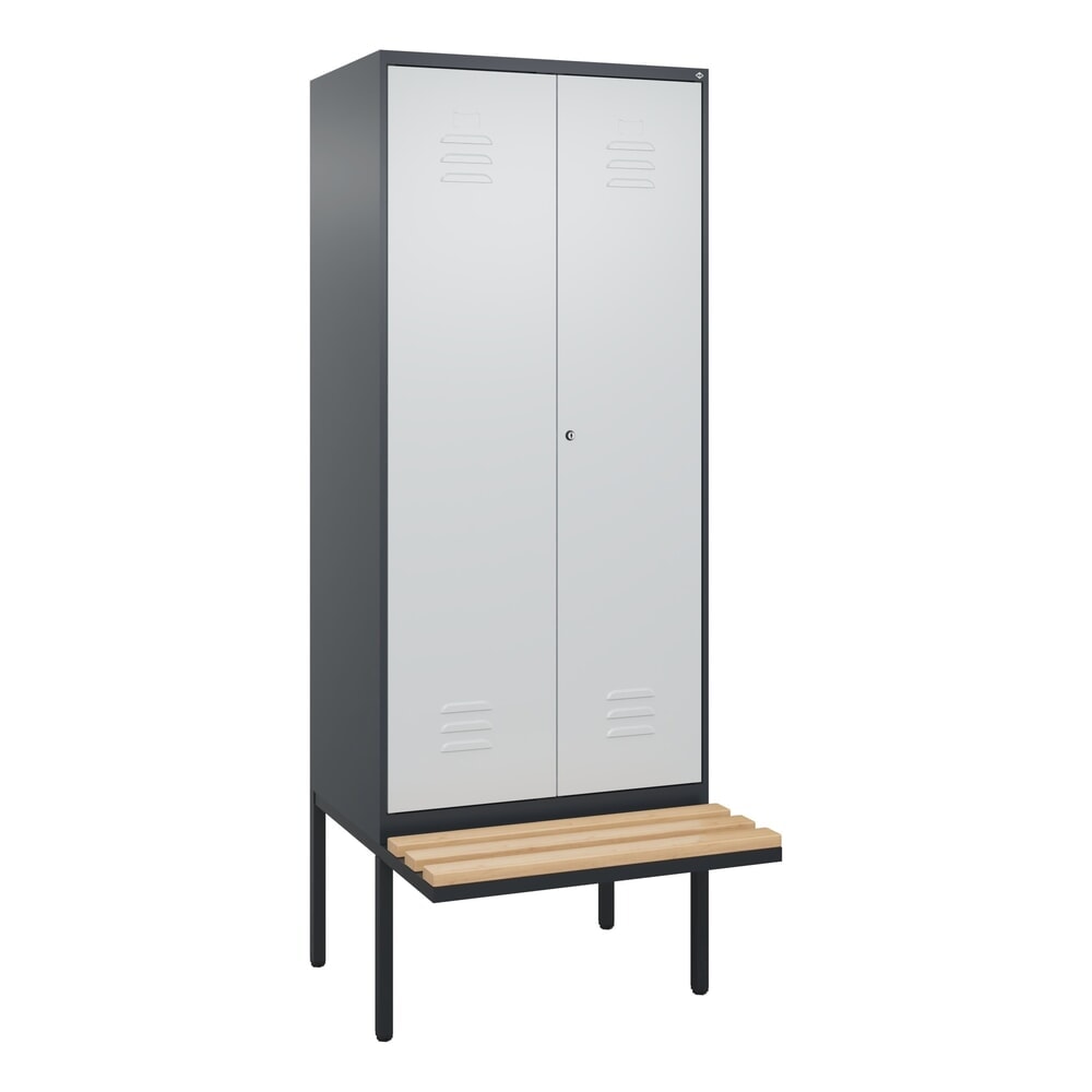 Produktabbildung Nr. 9: C+P Schwarz-Weiß-Spind Classic PLUS, 2 Abteile, HxBxT 2.120 x 800 x 815 mm, Zylinderschloss, auskragende Bank aus Buche, anthrazitgrau, lichtgrau