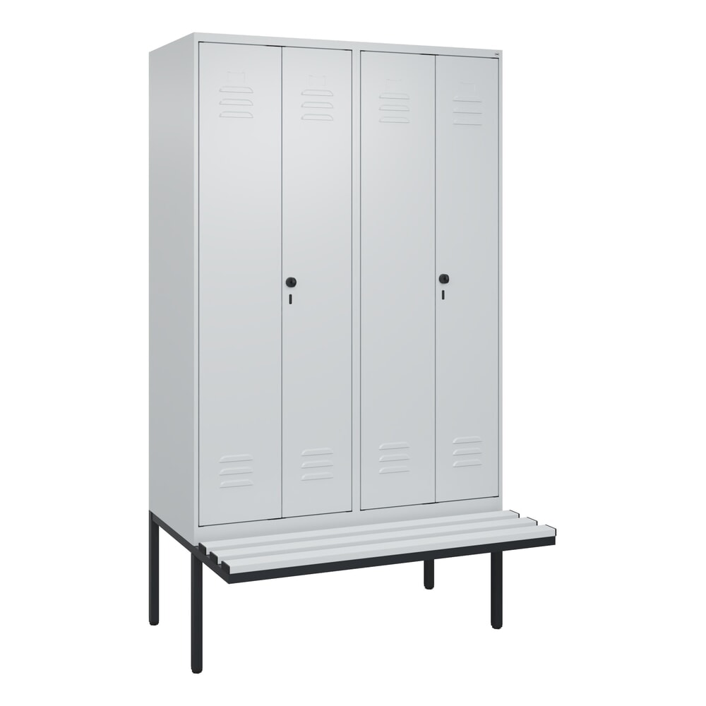 Produktabbildung Nr. 9: C+P Schwarz-Weiß-Spind Classic PLUS, 4 Abteile, HxBxT 2.120 x 1.200 x 815 mm, für Vorhängeschloss, auskragende Bank aus Kunststoff, lichtgrau, lichtgrau