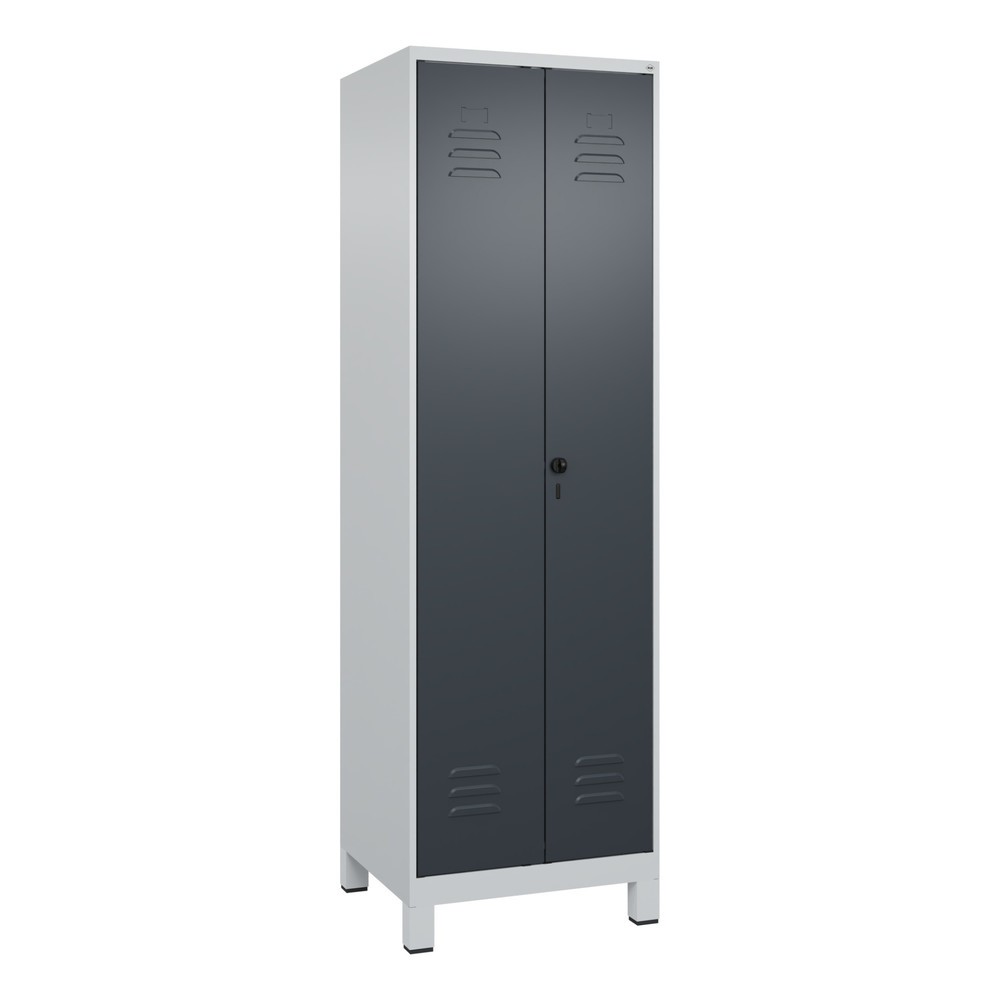 Produktabbildung: C+P Schwarz-Weiß-Spind Classic PLUS, Füße, 2 Abteile, HxBxT 1.950 x 600 x 500 mm, lichtgrau, anthrazitgrau, für Vorhängeschloss