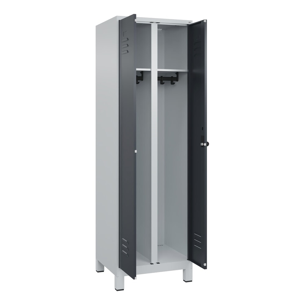 C+P Schwarz-Weiß-Spind Classic PLUS, Füße, 2 Abteile, HxBxT 1.950 x 600 x 500 mm, lichtgrau, anthrazitgrau, für Vorhängeschloss Produktabbildung: C+P Schwarz-Weiß-Spind Classic PLUS, Füße, 2 Abteile, HxBxT 1.950 x 600 x 500 mm, lichtgrau, anthrazitgrau, für Vorhängeschloss
