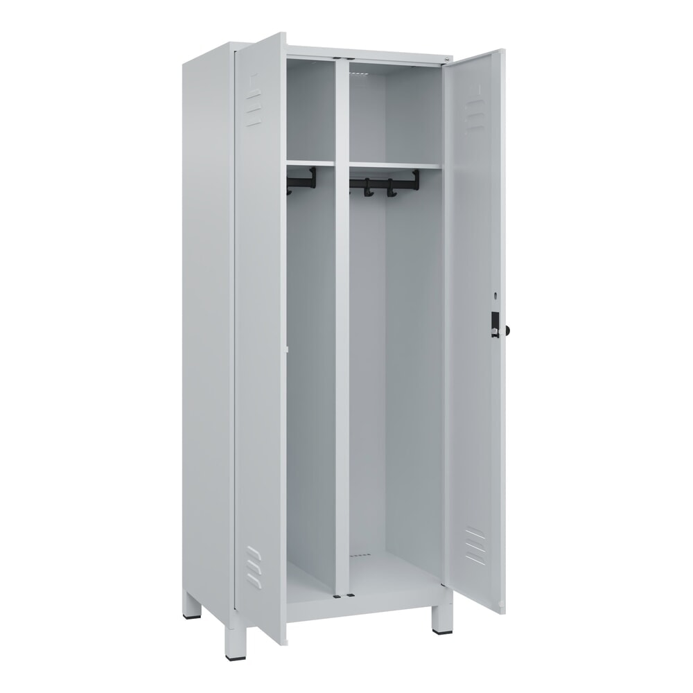 C+P Schwarz-Weiß-Spind Classic PLUS, Füße, 2 Abteile, HxBxT 1.950 x 800 x 500 mm, lichtgrau, lichtgrau, für Vorhängeschloss Produktabbildung: C+P Schwarz-Weiß-Spind Classic PLUS, Füße, 2 Abteile, HxBxT 1.950 x 800 x 500 mm, lichtgrau, lichtgrau, für Vorhängeschloss