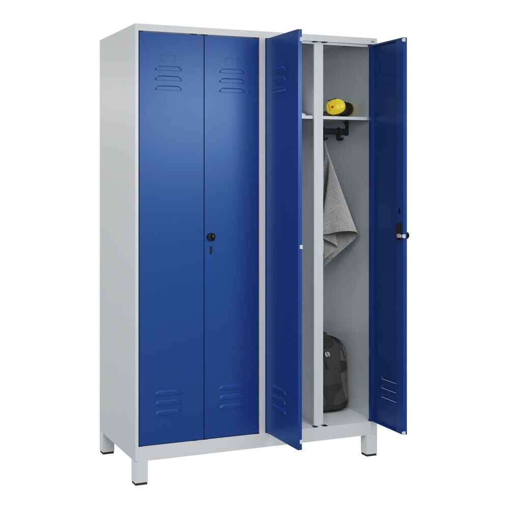 Produktabbildung Nr. 10: C+P Schwarz-Weiß-Spind Classic PLUS, Füße, 4 Abteile, HxBxT 1.950 x 1.200 x 500 mm, lichtgrau, enzianblau, für Vorhängeschloss