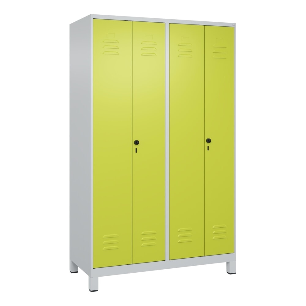 Produktabbildung Nr. 9: C+P Schwarz-Weiß-Spind Classic PLUS, Füße, 4 Abteile, HxBxT 1.950 x 1.200 x 500 mm, lichtgrau, clowngrün, für Vorhängeschloss