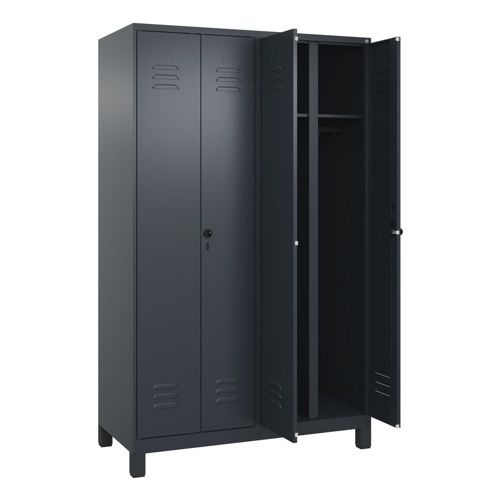 C+P Schwarz-Weiß-Spind Classic PLUS, Füße, 4 Abteile, HxBxT 1.950 x 1.200 x 500 mm, anthrazitgrau, anthrazitgrau, für Vorhängeschloss Produktabbildung: C+P Schwarz-Weiß-Spind Classic PLUS, Füße, 4 Abteile, HxBxT 1.950 x 1.200 x 500 mm, anthrazitgrau, anthrazitgrau, für Vorhängeschloss
