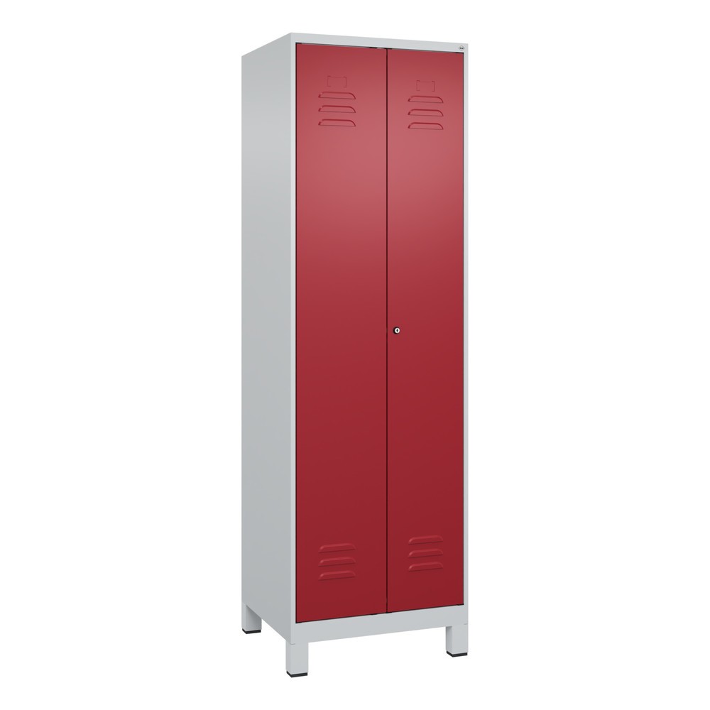 Produktabbildung: C+P Schwarz-Weiß-Spind Classic PLUS, Füße, 2 Abteile, HxBxT 1.950 x 600 x 500 mm, lichtgrau, rubinrot, Zylinderschloss