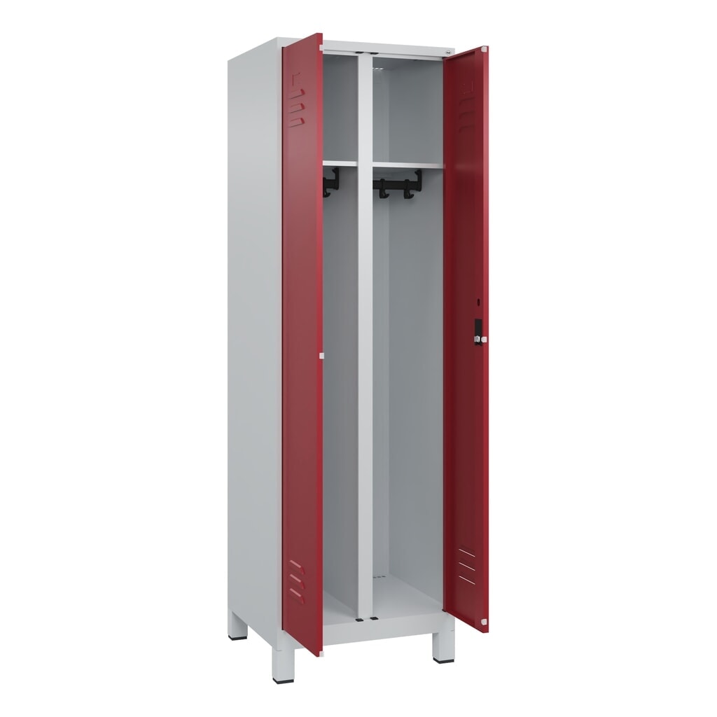Produktabbildung: C+P Schwarz-Weiß-Spind Classic PLUS, Füße, 2 Abteile, HxBxT 1.950 x 600 x 500 mm, lichtgrau, rubinrot, Zylinderschloss