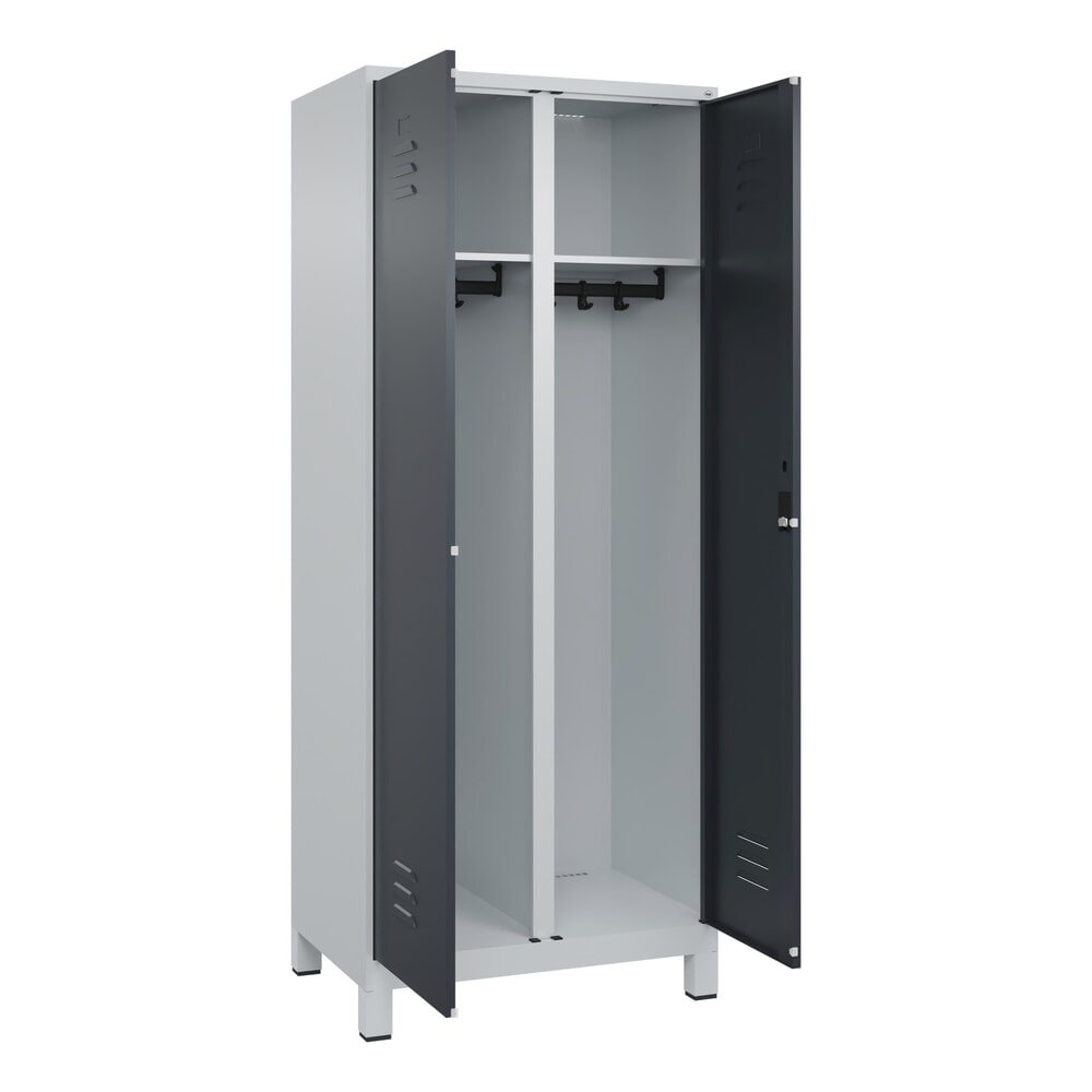 C+P Schwarz-Weiß-Spind Classic PLUS, Füße, 2 Abteile, HxBxT 1.950 x 800 x 500 mm, lichtgrau, anthrazitgrau, Zylinderschloss Produktabbildung: C+P Schwarz-Weiß-Spind Classic PLUS, Füße, 2 Abteile, HxBxT 1.950 x 800 x 500 mm, lichtgrau, anthrazitgrau, Zylinderschloss