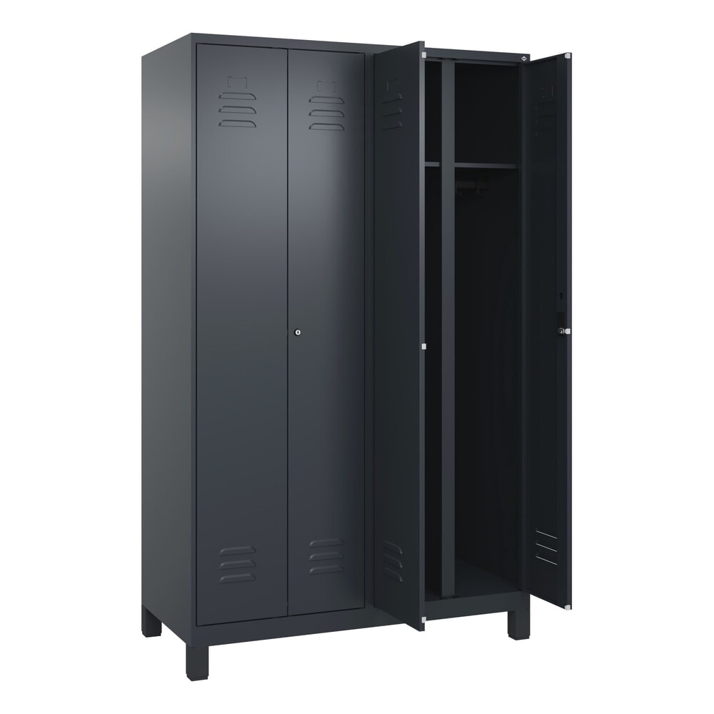 C+P Schwarz-Weiß-Spind Classic PLUS, Füße, 4 Abteile, HxBxT 1.950 x 1.200 x 500 mm, anthrazitgrau, anthrazitgrau, Zylinderschloss Produktabbildung: C+P Schwarz-Weiß-Spind Classic PLUS, Füße, 4 Abteile, HxBxT 1.950 x 1.200 x 500 mm, anthrazitgrau, anthrazitgrau, Zylinderschloss