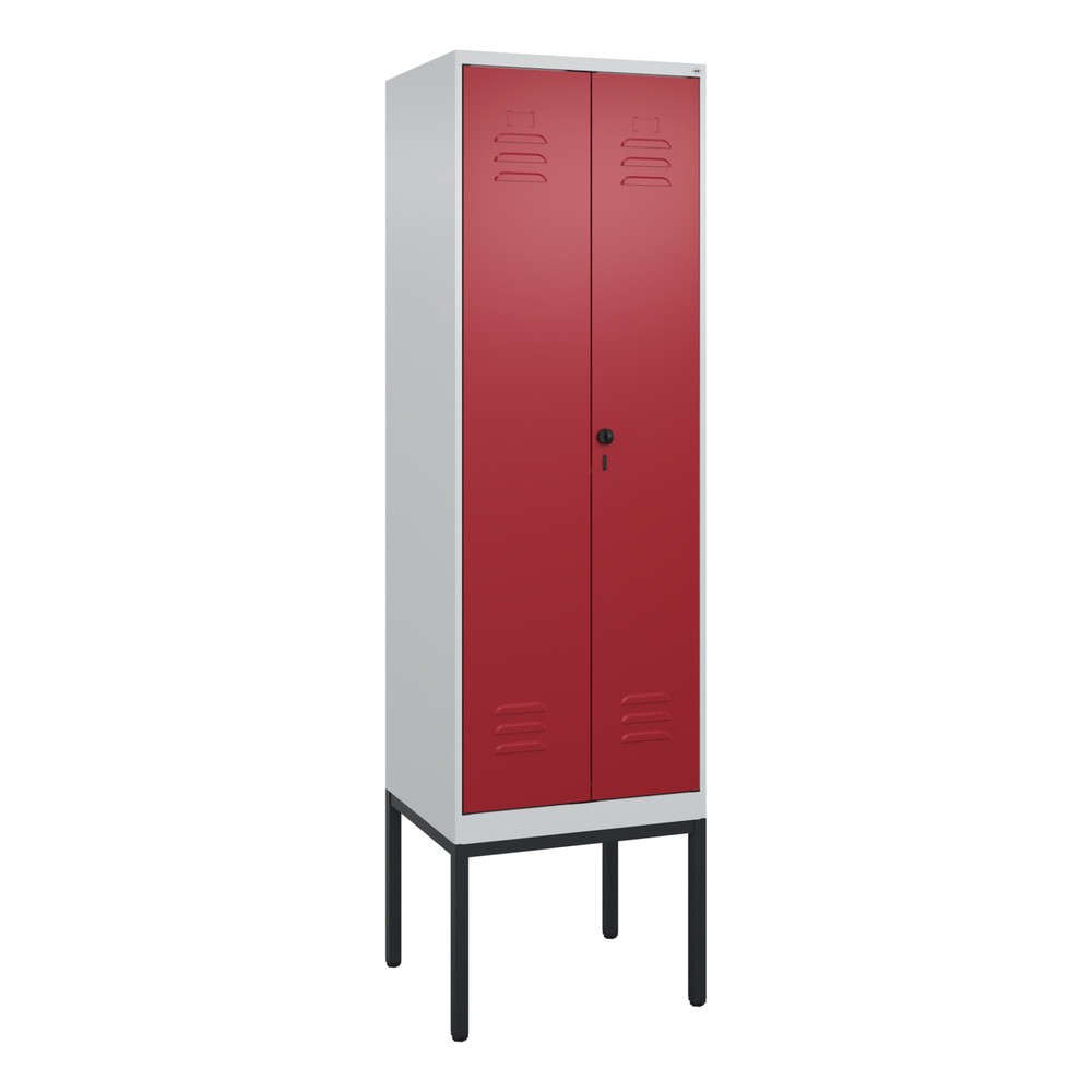 Produktabbildung: C+P Schwarz-Weiß-Spind Classic PLUS, Gestell, 2 Abteile, HxBxT 2.120 x 600 x 500 mm, lichtgrau, rubinrot, für Vorhängeschloss