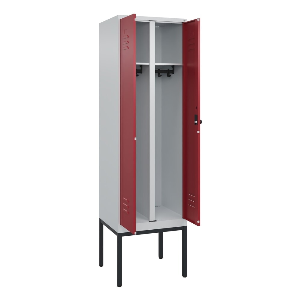 Produktabbildung: C+P Schwarz-Weiß-Spind Classic PLUS, Gestell, 2 Abteile, HxBxT 2.120 x 600 x 500 mm, lichtgrau, rubinrot, für Vorhängeschloss