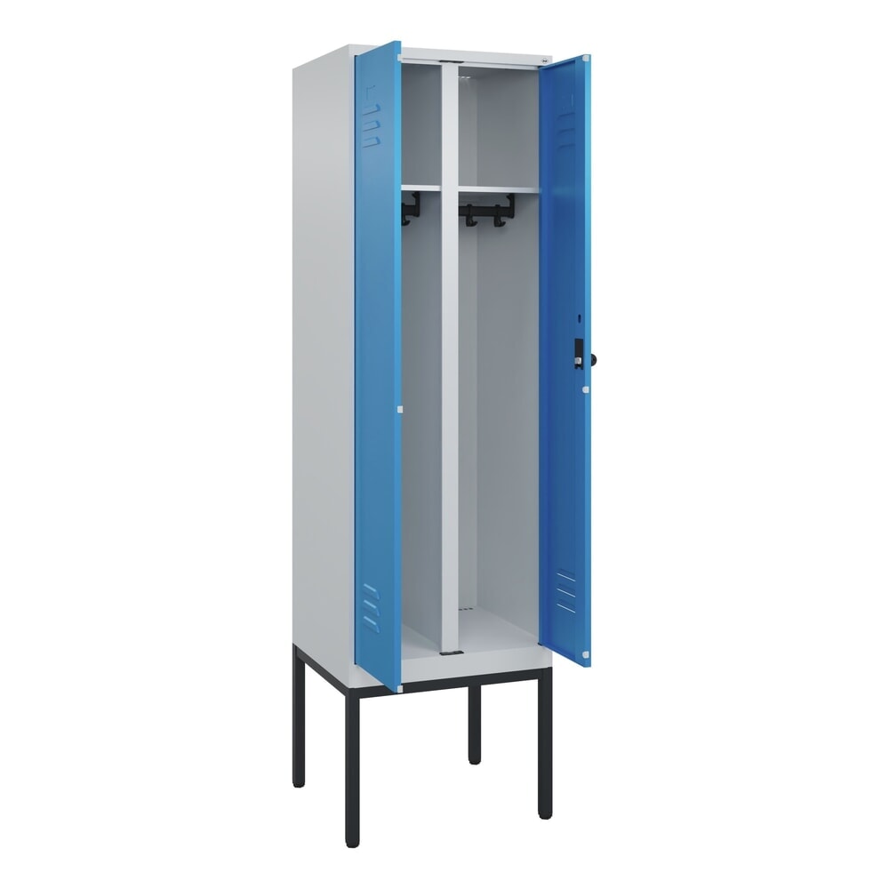 Produktabbildung: C+P Schwarz-Weiß-Spind Classic PLUS, Gestell, 2 Abteile, HxBxT 2.120 x 600 x 500 mm, lichtgrau, lichtblau, für Vorhängeschloss