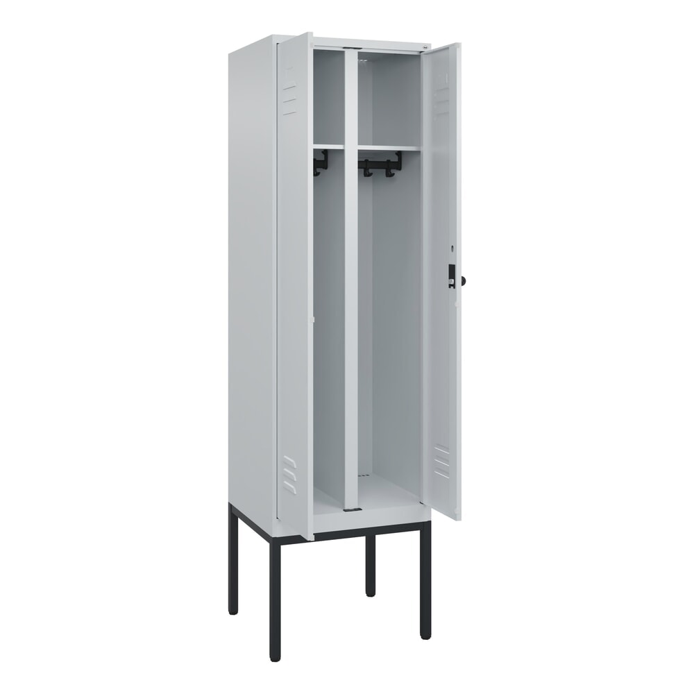 Produktabbildung: C+P Schwarz-Weiß-Spind Classic PLUS, Gestell, 2 Abteile, HxBxT 2.120 x 600 x 500 mm, lichtgrau, lichtgrau, für Vorhängeschloss