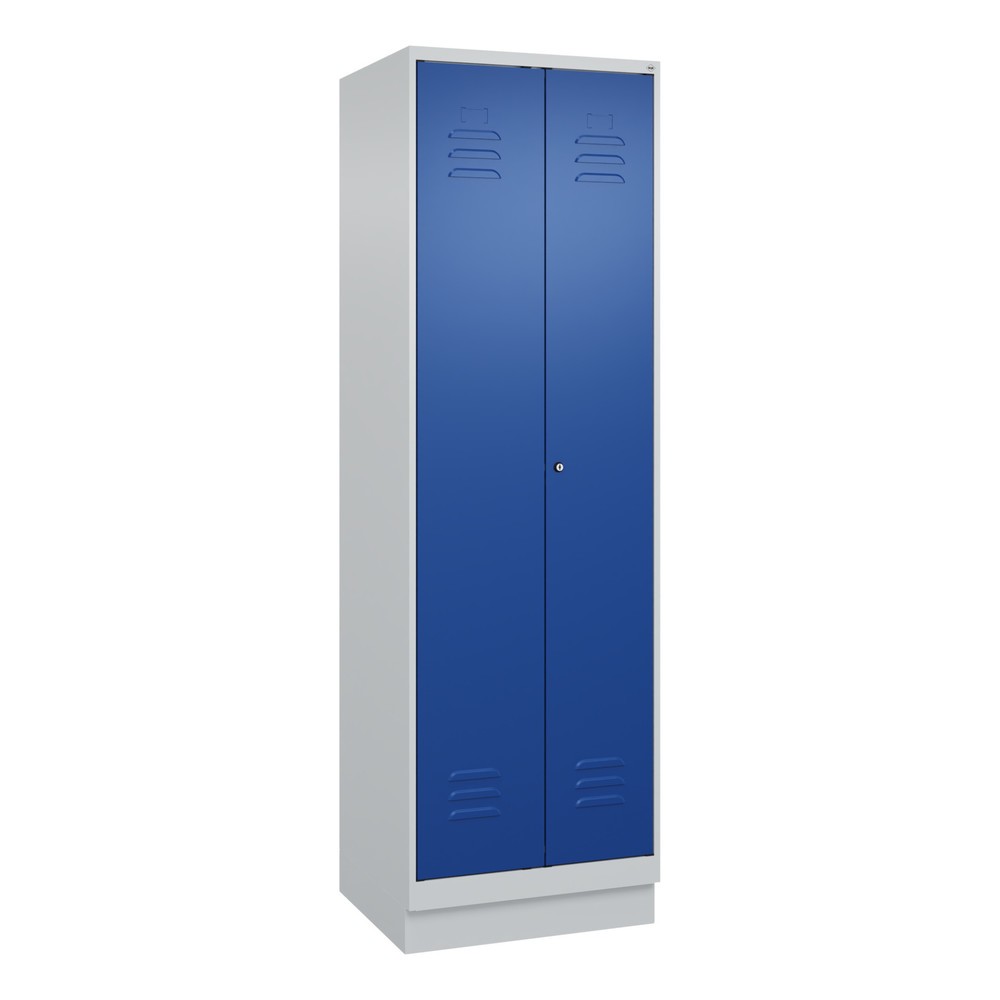 Produktabbildung: C+P Schwarz-Weiß-Spind Classic PLUS, Sockel, 2 Abteile, HxBxT 1.950 x 600 x 500 mm, lichtgrau, enzianblau, Zylinderschloss