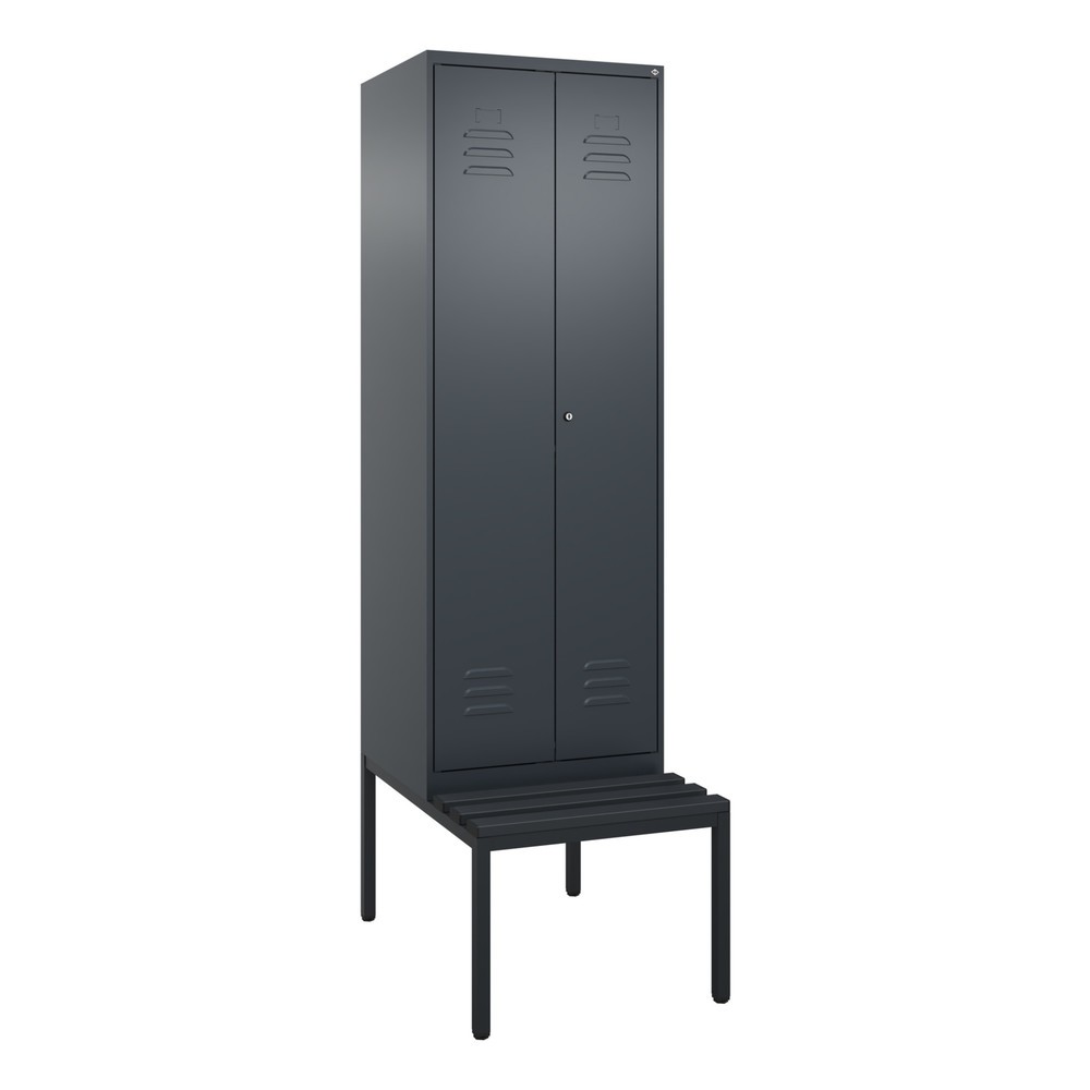 Produktabbildung: C+P Schwarz-Weiß-Spind Classic PLUS, 2 Abteile, HxBxT 2.120 x 600 x 815 mm, Zylinderschloss, untergebaute Bank aus Kunststoff, anthrazitgrau, anthrazitgrau