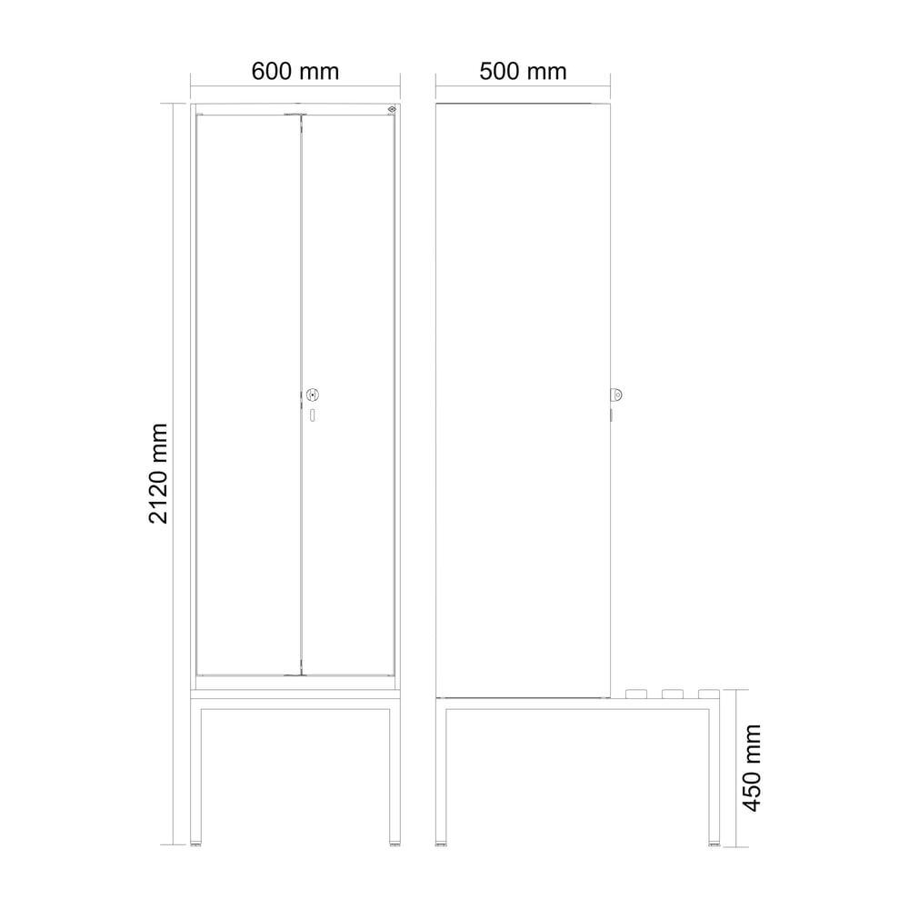 Produktabbildung Nr. 8: C+P Schwarz-Weiß-Spind Classic PLUS, 2 Abteile, HxBxT 2.120 x 600 x 815 mm, für Vorhängeschloss, untergebaute Bank aus Kunststoff, lichtgrau, lichtblau