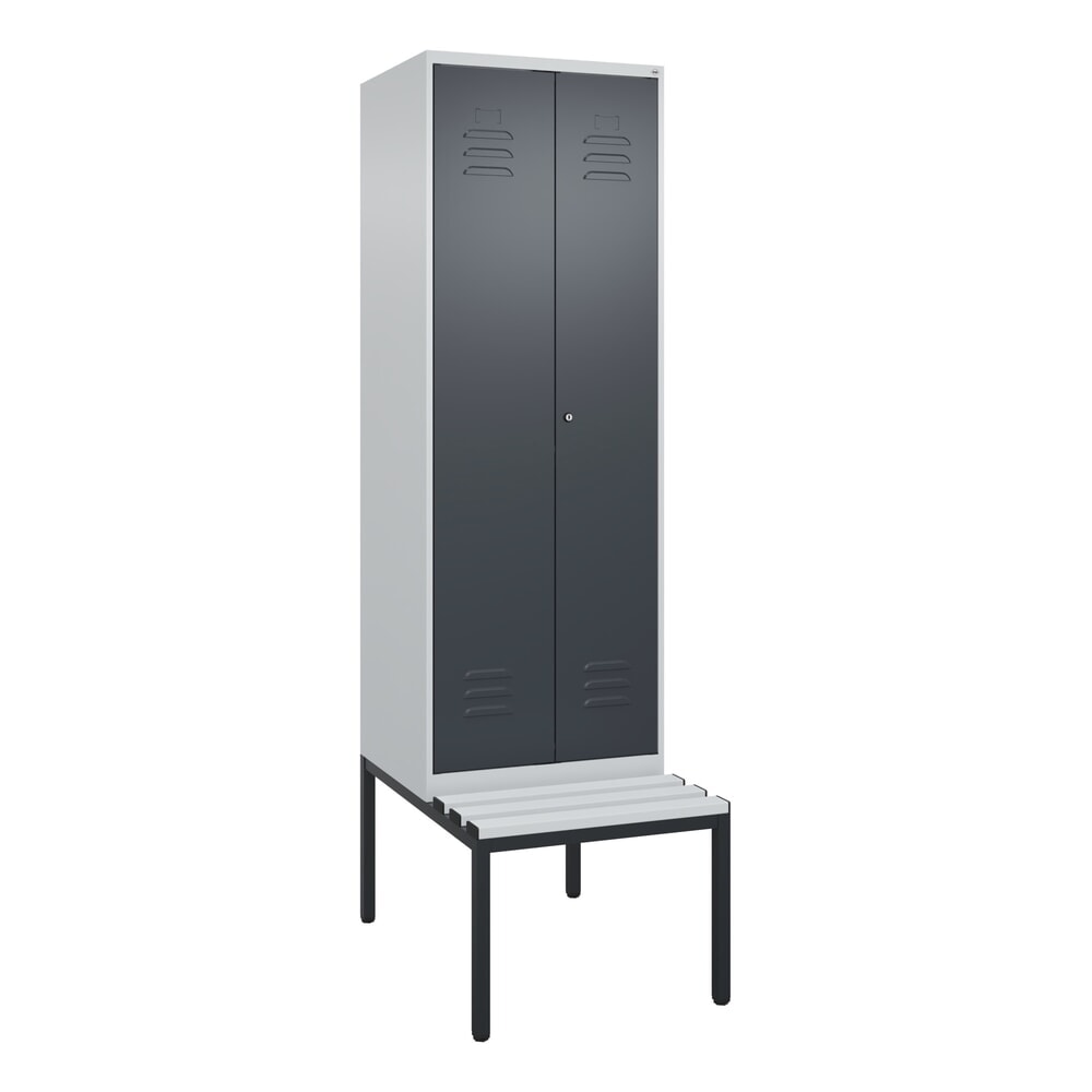 Produktabbildung Nr. 9: C+P Schwarz-Weiß-Spind Classic PLUS, 2 Abteile, HxBxT 2.120 x 600 x 815 mm, Zylinderschloss, untergebaute Bank aus Kunststoff, lichtgrau, anthrazitgrau
