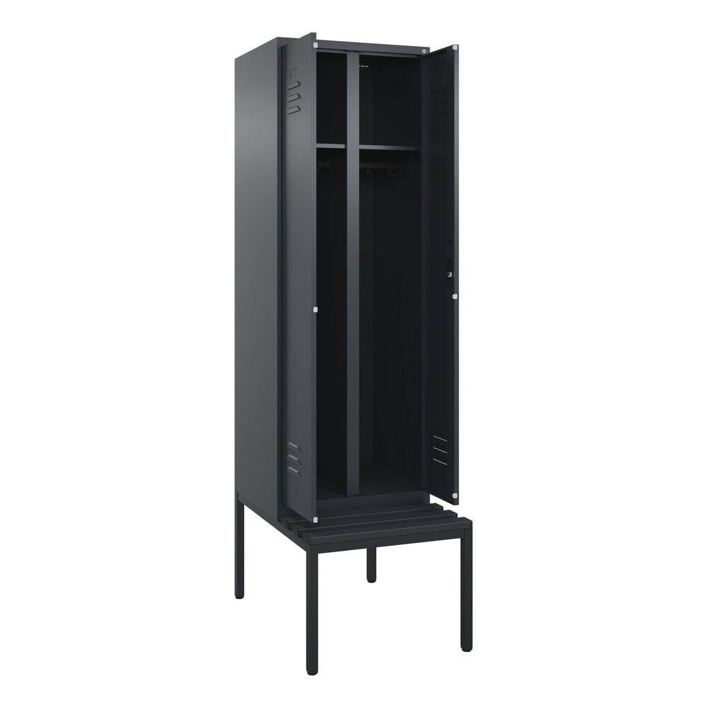 Produktabbildung: C+P Schwarz-Weiß-Spind Classic PLUS, 2 Abteile, HxBxT 2.120 x 600 x 815 mm, Zylinderschloss, untergebaute Bank aus Kunststoff, anthrazitgrau, anthrazitgrau