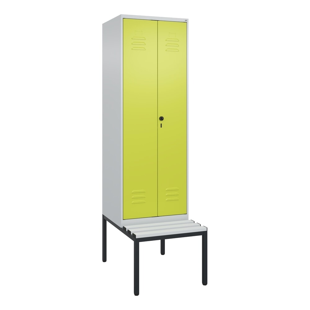 Produktabbildung Nr. 9: C+P Schwarz-Weiß-Spind Classic PLUS, 2 Abteile, HxBxT 2.120 x 600 x 815 mm, für Vorhängeschloss, untergebaute Bank aus Kunststoff, lichtgrau, clowngrün
