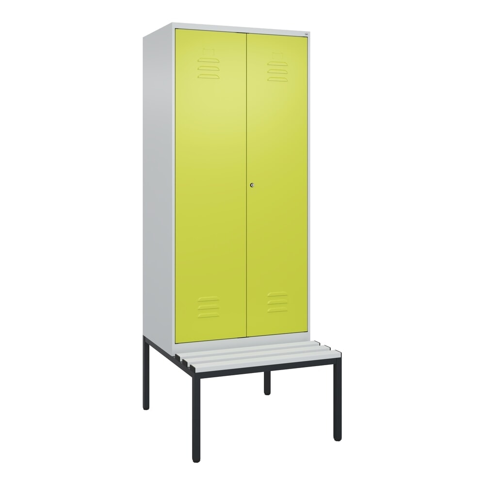 Produktabbildung Nr. 9: C+P Schwarz-Weiß-Spind Classic PLUS, 2 Abteile, HxBxT 2.120 x 800 x 815 mm, Zylinderschloss, untergebaute Bank aus Kunststoff, lichtgrau, clowngrün