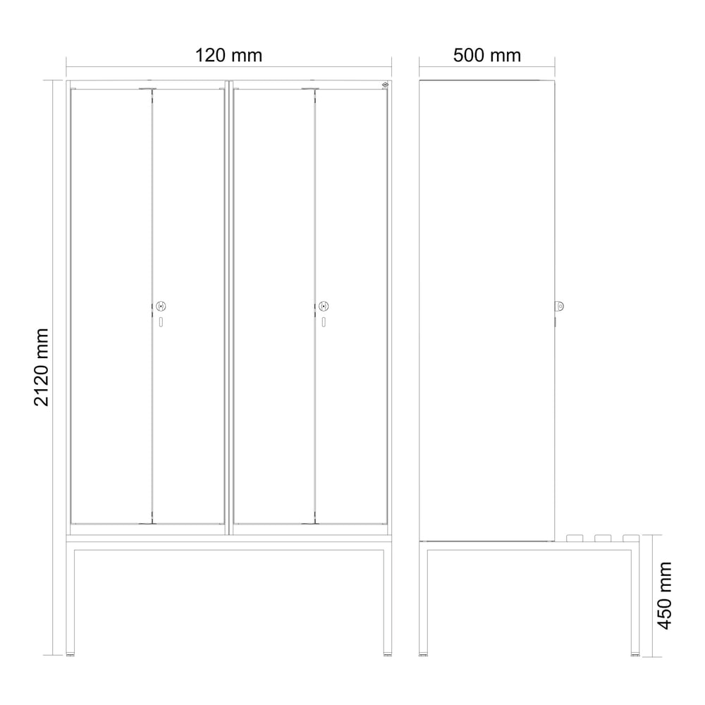 C+P Schwarz-Weiß-Spind Classic PLUS, 4 Abteile, HxBxT 2.120 x 1.200 x 815 mm, für Vorhängeschloss, untergebaute Bank aus Buche, lichtgrau, enzianblau Produktabbildung Nr. 8: C+P Schwarz-Weiß-Spind Classic PLUS, 4 Abteile, HxBxT 2.120 x 1.200 x 815 mm, für Vorhängeschloss, untergebaute Bank aus Buche, lichtgrau, enzianblau