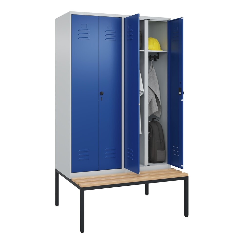 C+P Schwarz-Weiß-Spind Classic PLUS, 4 Abteile, HxBxT 2.120 x 1.200 x 815 mm, für Vorhängeschloss, untergebaute Bank aus Buche, lichtgrau, enzianblau Produktabbildung Nr. 10: C+P Schwarz-Weiß-Spind Classic PLUS, 4 Abteile, HxBxT 2.120 x 1.200 x 815 mm, für Vorhängeschloss, untergebaute Bank aus Buche, lichtgrau, enzianblau