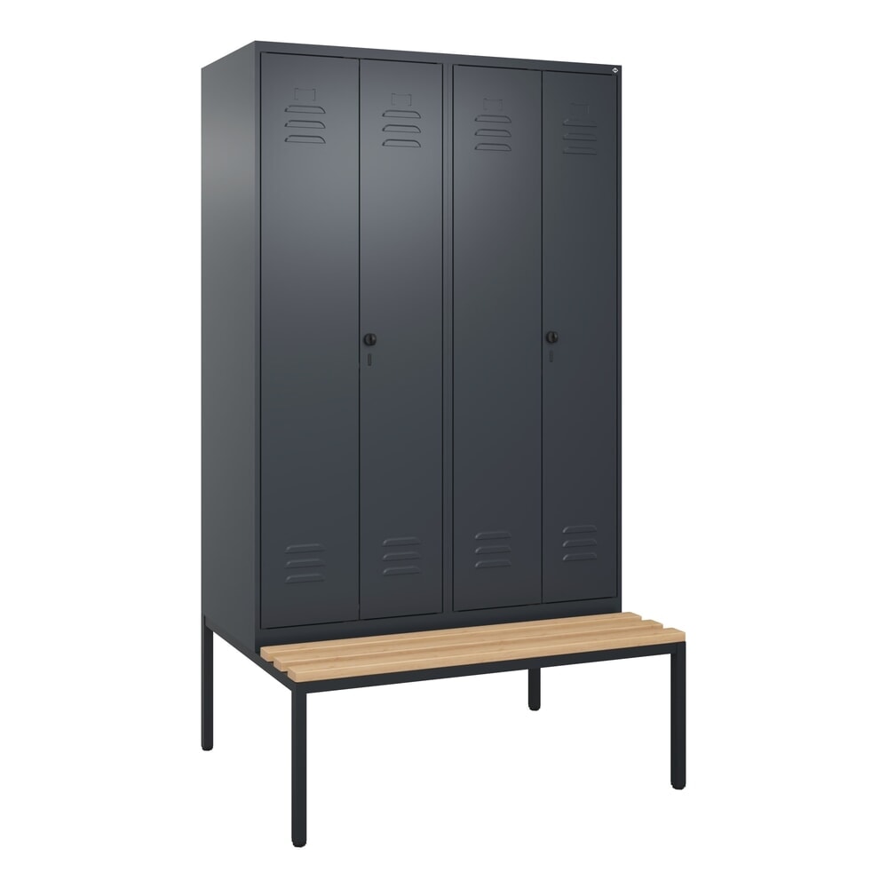 Produktabbildung Nr. 9: C+P Schwarz-Weiß-Spind Classic PLUS, 4 Abteile, HxBxT 2.120 x 1.200 x 815 mm, für Vorhängeschloss, untergebaute Bank aus Buche, anthrazitgrau, anthrazitgrau