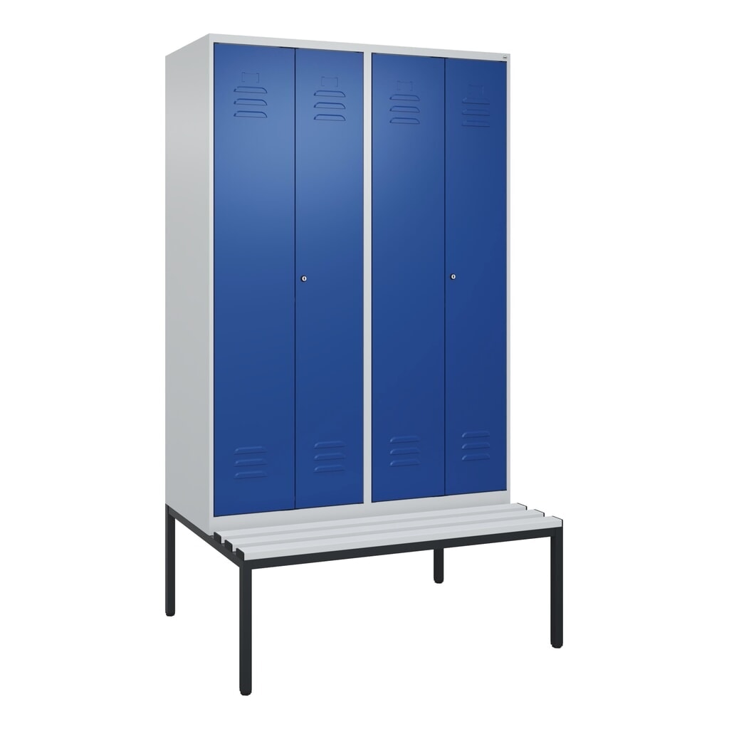 C+P Schwarz-Weiß-Spind Classic PLUS, 4 Abteile, HxBxT 2.120 x 1.200 x 815 mm, Zylinderschloss, untergebaute Bank aus Kunststoff, lichtgrau, enzianblau Produktabbildung Nr. 9: C+P Schwarz-Weiß-Spind Classic PLUS, 4 Abteile, HxBxT 2.120 x 1.200 x 815 mm, Zylinderschloss, untergebaute Bank aus Kunststoff, lichtgrau, enzianblau