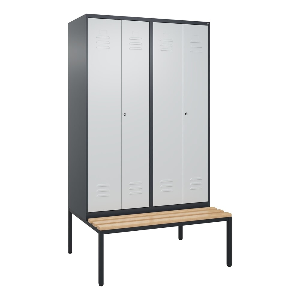 Produktabbildung Nr. 9: C+P Schwarz-Weiß-Spind Classic PLUS, 4 Abteile, HxBxT 2.120 x 1.200 x 815 mm, Zylinderschloss, untergebaute Bank aus Buche, anthrazitgrau, lichtgrau