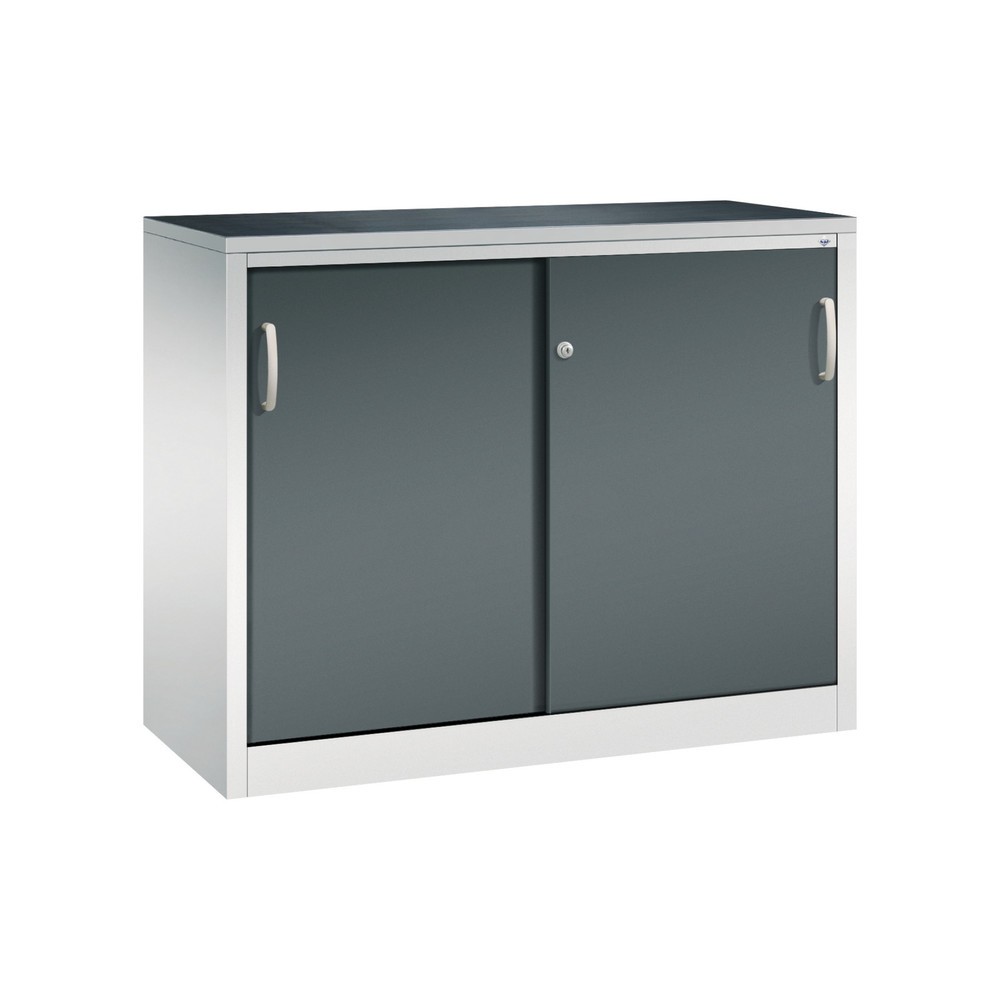 Produktabbildung: C+P Schwerlast-Schiebetürenschrank, HxBxT 1.000 x 1.200 x 500 mm, 1 Fachboden, lichtgrau, anthrazitgrau