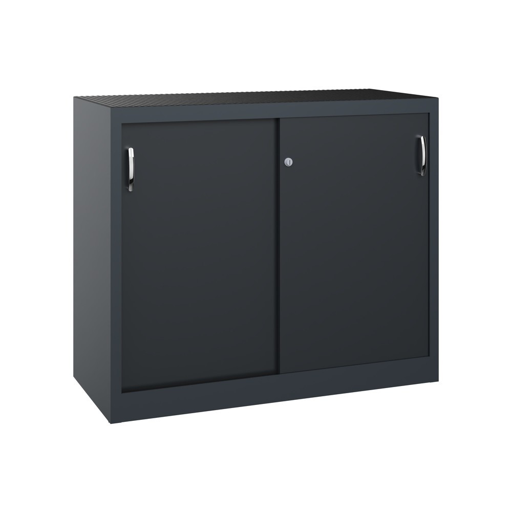 Produktabbildung: C+P Schwerlast-Schiebetürenschrank, HxBxT 1.000 x 1.200 x 500 mm, 1 Fachboden, anthrazitgrau, schwarzgrau