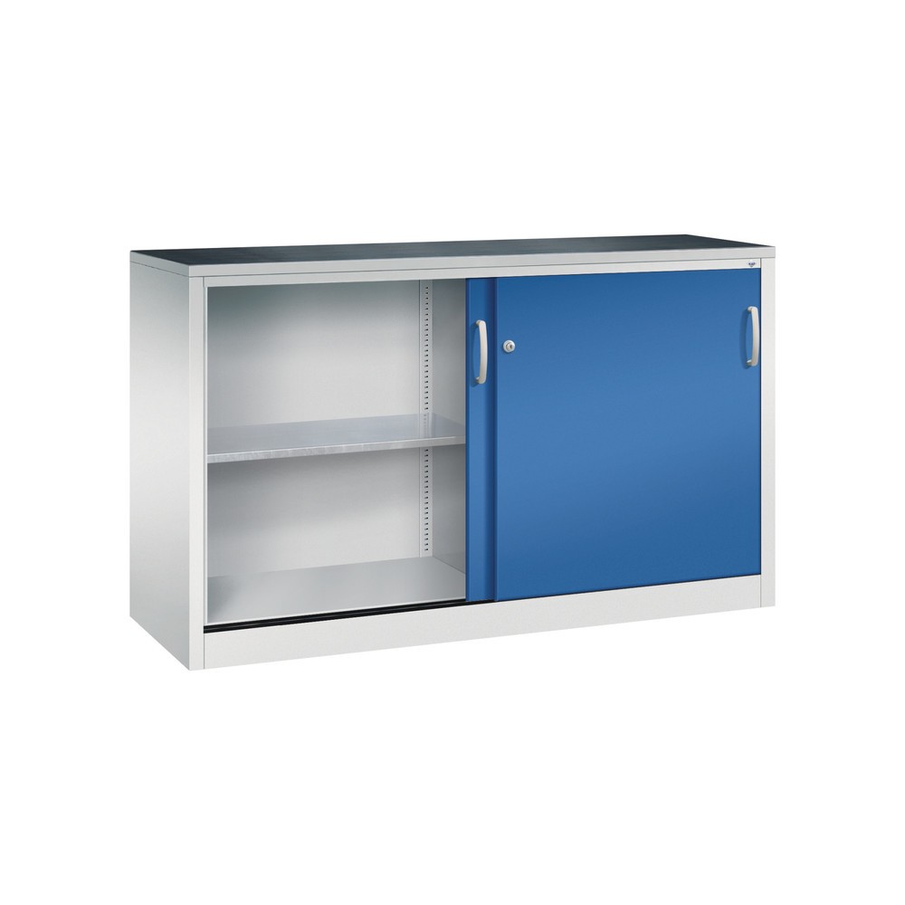 Produktabbildung Nr. 3: C+P Schwerlast-Schiebetürenschrank, HxBxT 1.000 x 1.600 x 500 mm, 2 Fachböden, lichtgrau, enzianblau