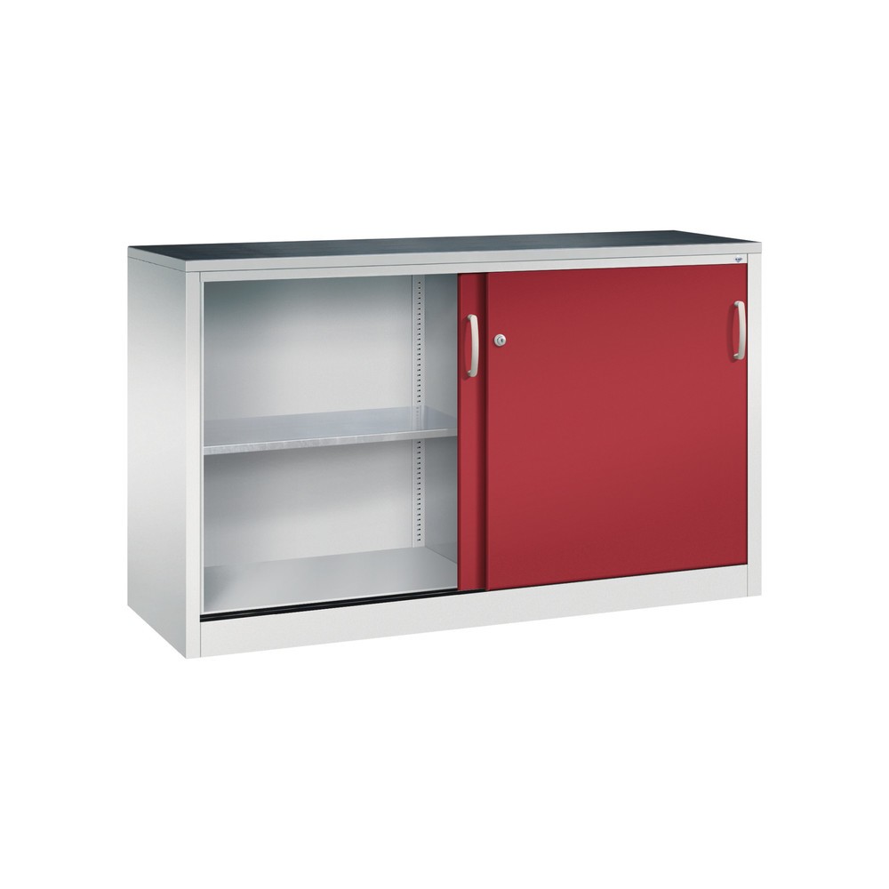 Produktabbildung Nr. 3: C+P Schwerlast-Schiebetürenschrank, HxBxT 1.000 x 1.600 x 500 mm, 2 Fachböden, lichtgrau, rubinrot