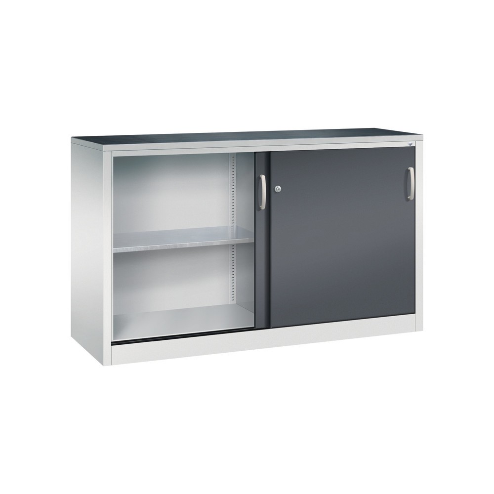 Produktabbildung Nr. 3: C+P Schwerlast-Schiebetürenschrank, HxBxT 1.000 x 1.600 x 500 mm, 2 Fachböden, lichtgrau, schwarzgrau